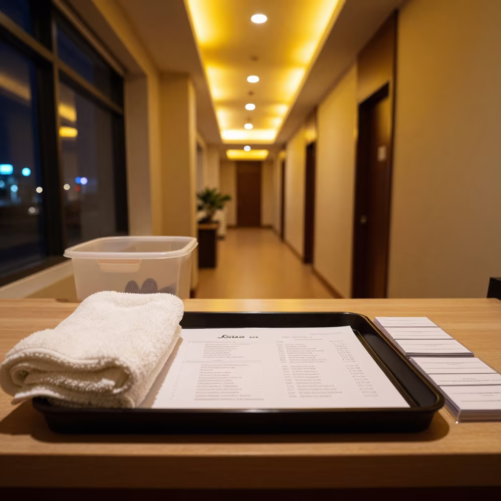 Spa Reception Tray with Cards and Bins in inside a spa reception in Ibadan