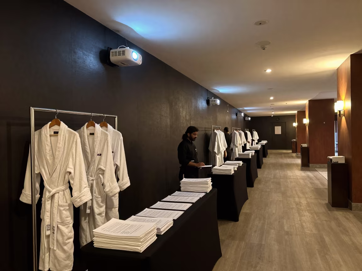 Spa Robe Dividers in Mumbai Banquet Hall in inside a banquet hall before service in Mumbai
