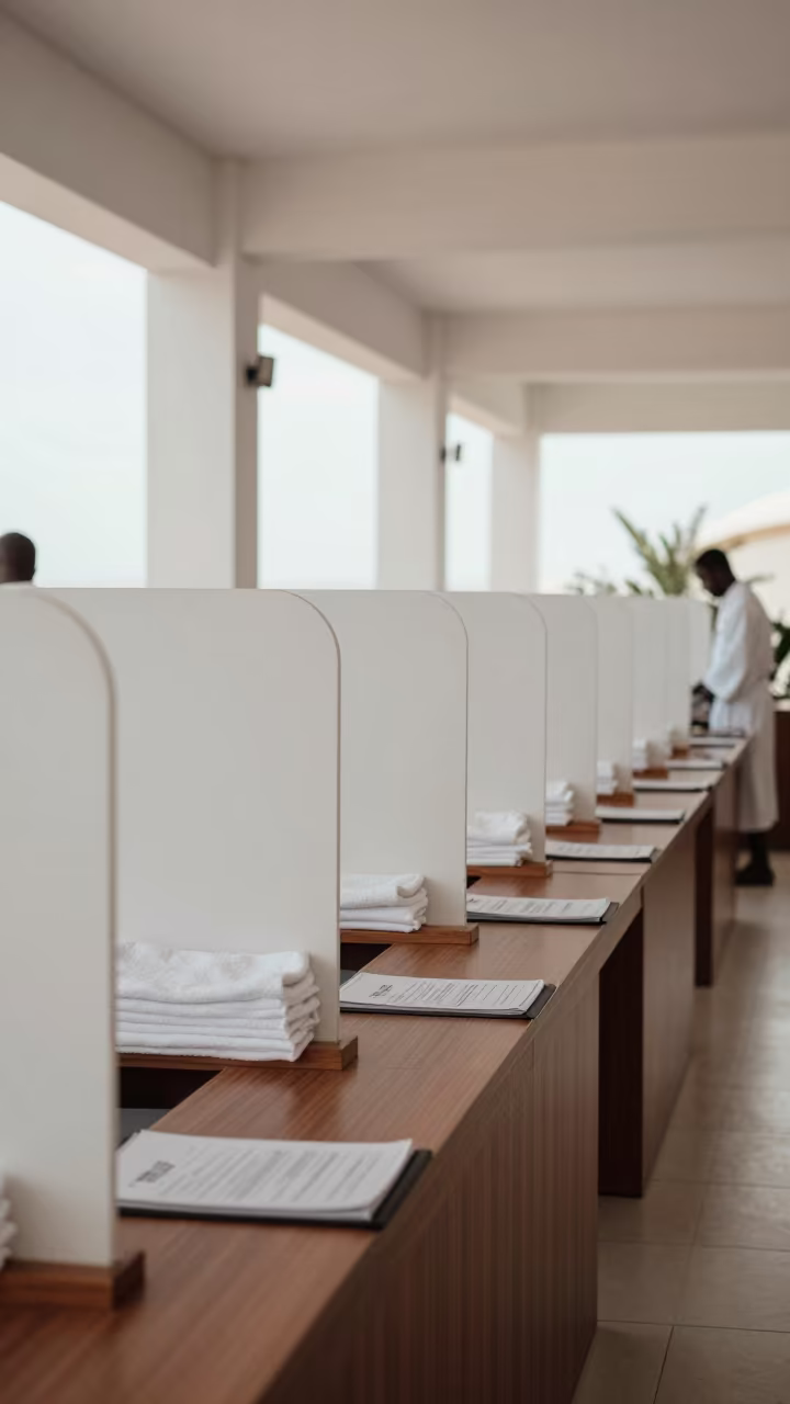 Spa Robe Dividers and Paperwork in Nouadhibou Breakfast Room in inside a breakfast room before opening in Nouadhibou