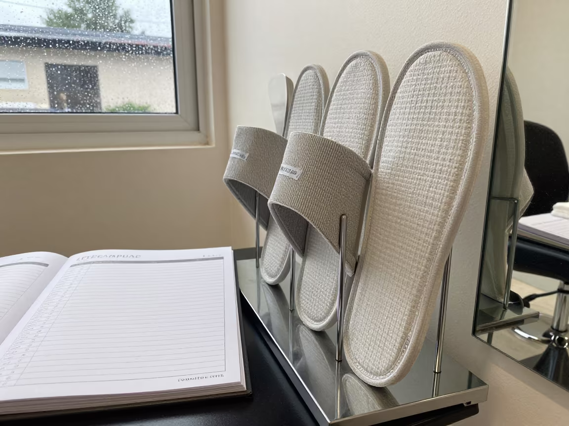 Spa Slipper Size Rack Before Appointment Book Fills in inside a salon row in Gonaïves