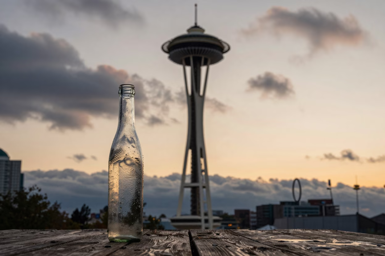 Space Needle And Water Rings in Seattle in in Seattle, Washington, United States