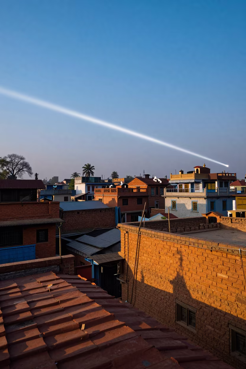 Space Station Line Over Kathmandu Rooftops in near Kathmandu