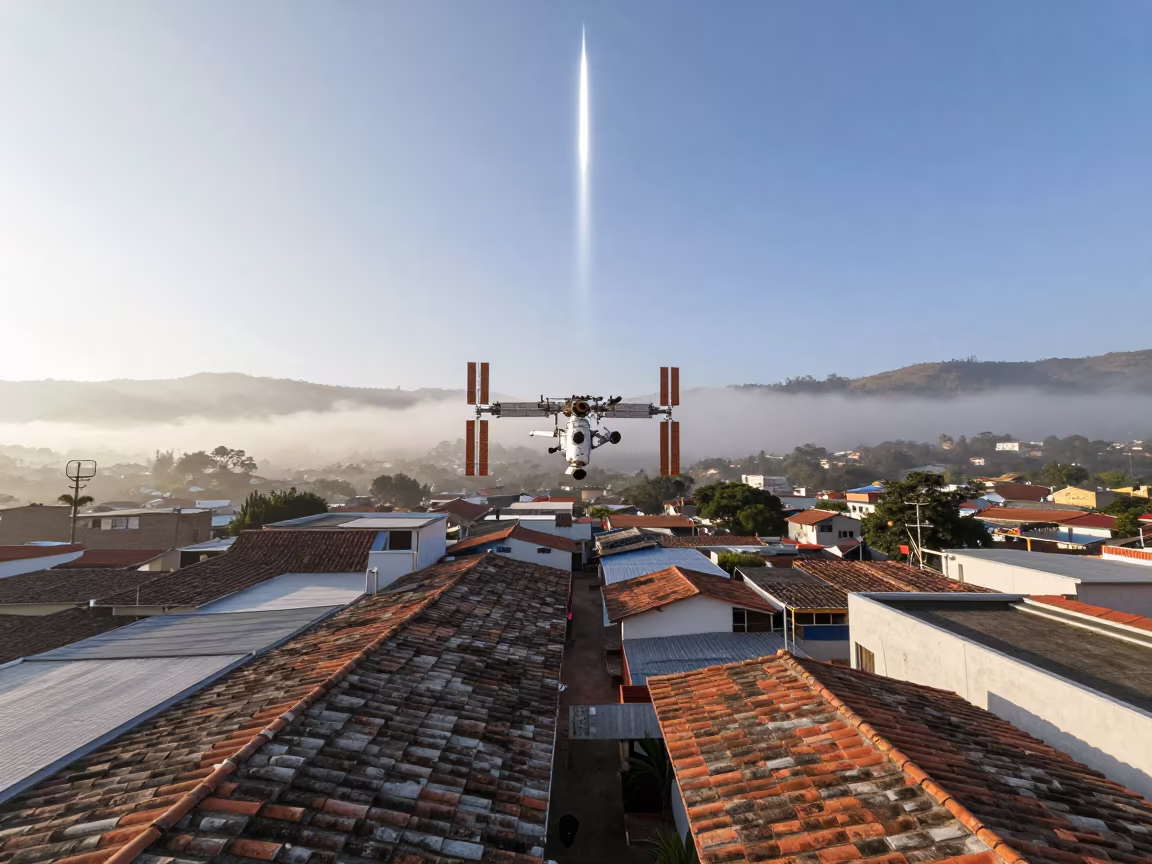 Space Station Trail Over Colombian Rooftops in in Colombia