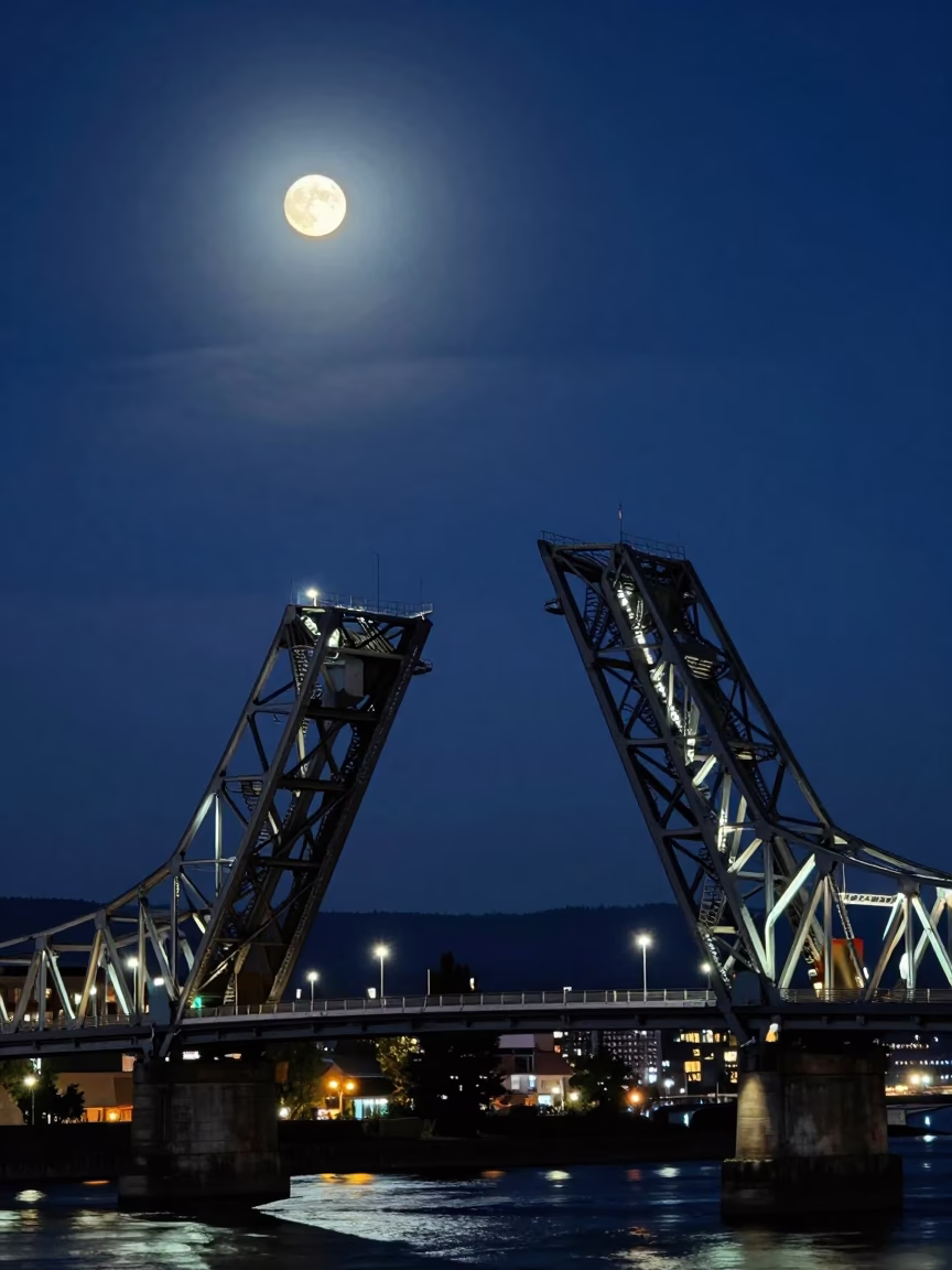 Span Paused at Deep In The Night Light in Portland in in Portland, Oregon, United States
