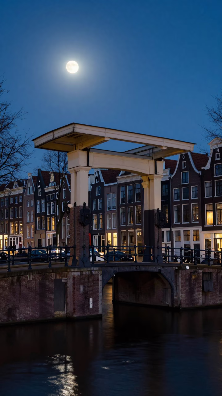 Span Paused in Amsterdam at The Predawn Darkness Light in in Amsterdam, Netherlands