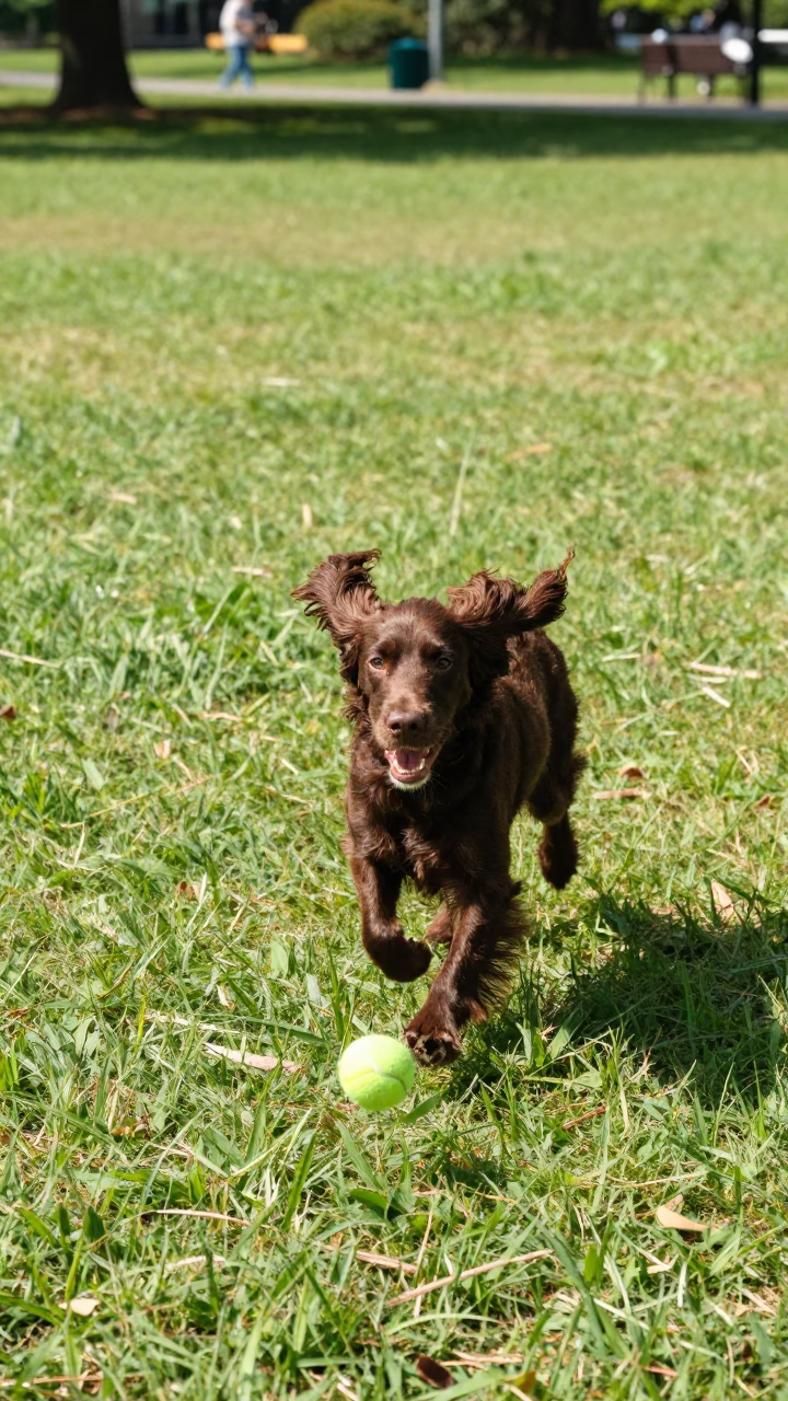 Spaniel Playing in Fukuoka at The Flat Glare Of Noon Light in in Fukuoka, Japan