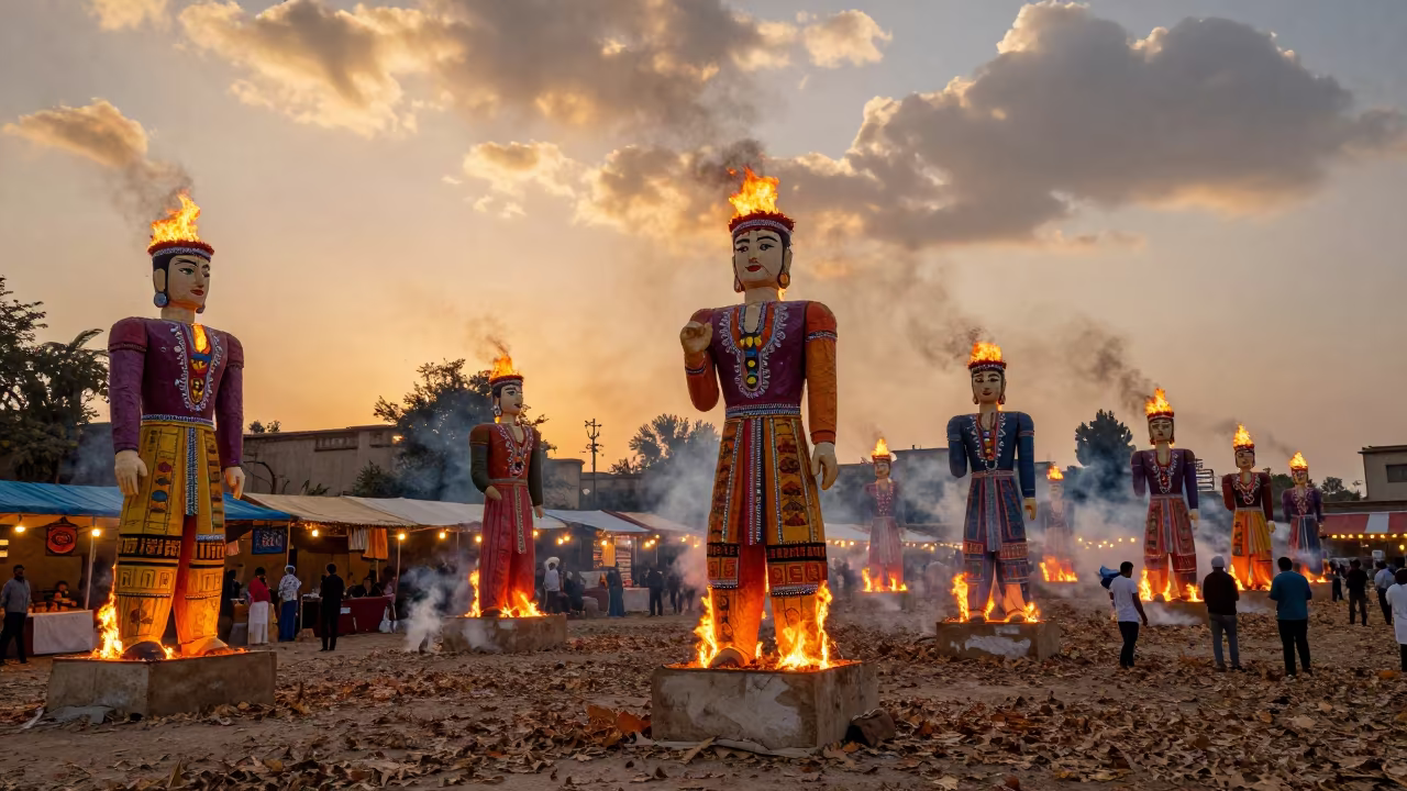 Spanish Fallas Ninot Burning Golden Hour Night Market in at a night market near Nawabshah