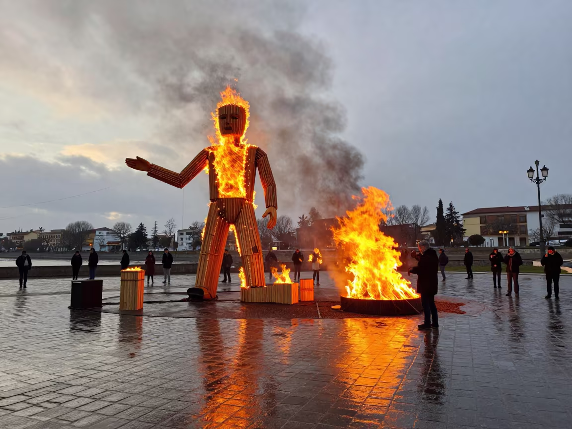 Spanish Fallas Ninot Burning at Minna Waterfront in at a waterfront celebration in Minna