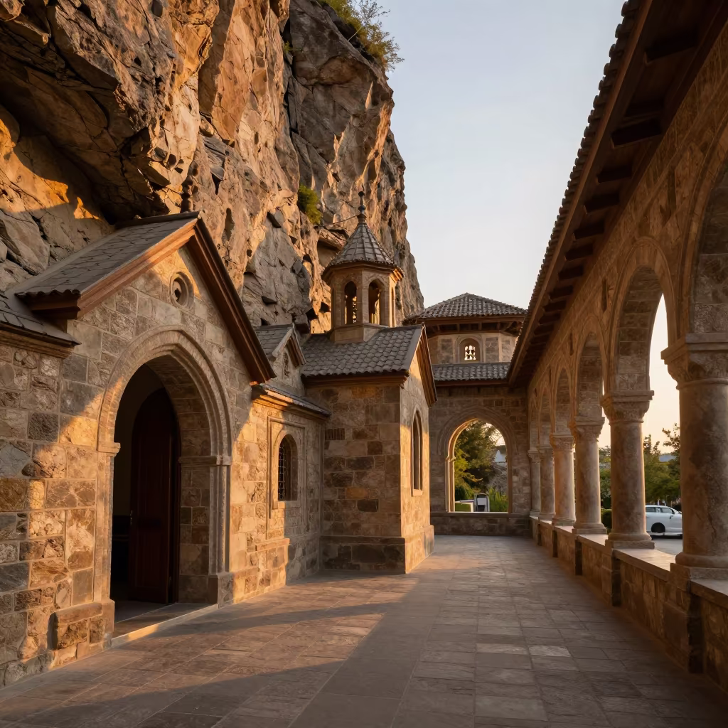 Spanish Hermitage Chapel in Almaty Monastery Corridor in along a monastery corridor in Almaty