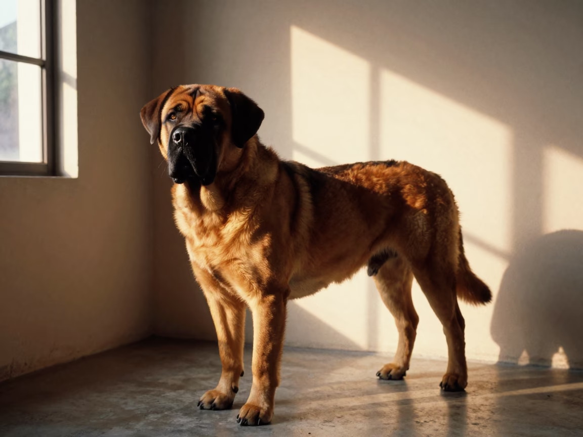Spanish Mastiff Portrait in Jakarta Studio Light in in a quiet portrait studio with a plain backdrop and eye-level framing in Jakarta