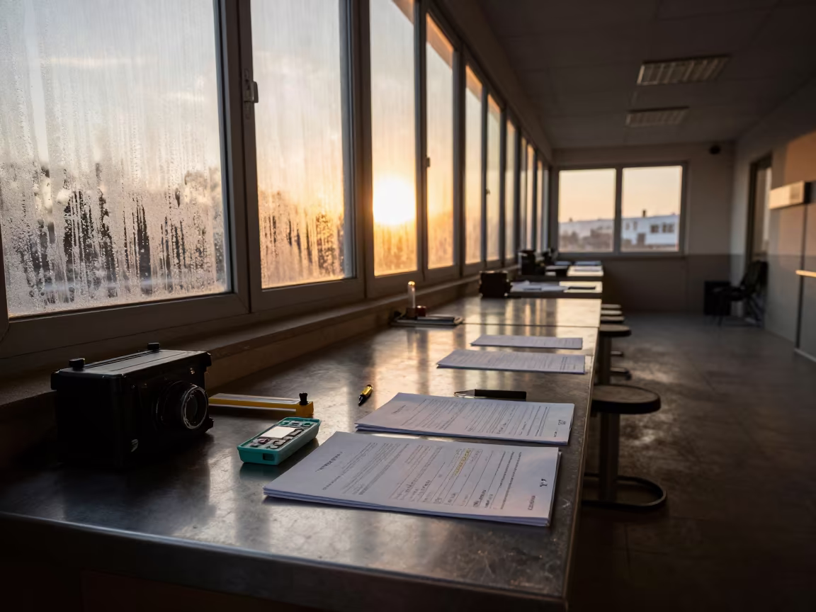 Spanish Military Chlorine Test in Winter Sunset Briefing Room in inside a briefing room in Spain