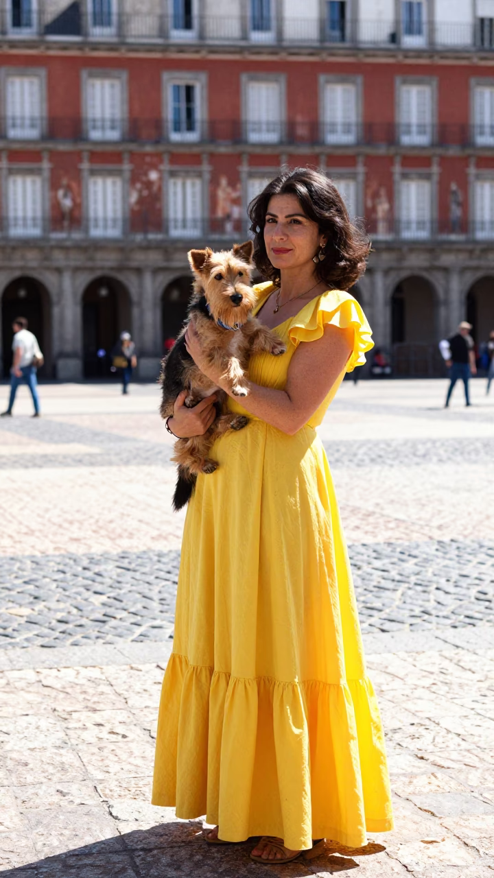 Spanish Woman in Madrid at Bright Midmorning Light in in Madrid, Spain
