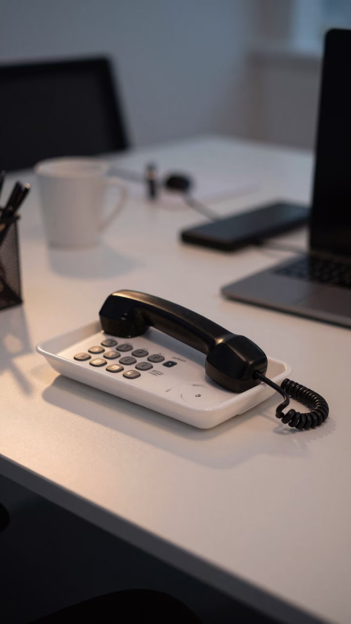 Spare Desk Phone Tray Before Dawn Meeting in at a boardroom table before a meeting in Bergen