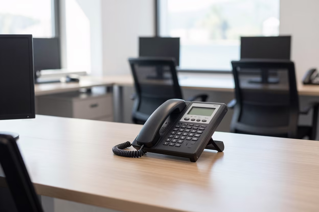 Spare Desk Phone Tray in Bodrum Office Bay in inside an open-plan office bay in Bodrum