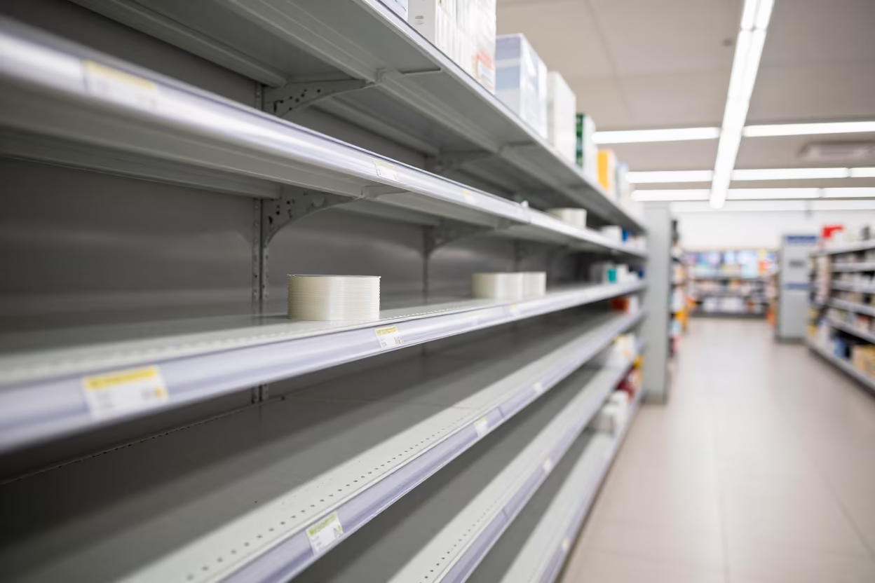 Spares Shelf Under Store Light in Nuremberg in at a checkout lane under flat store light in Nuremberg