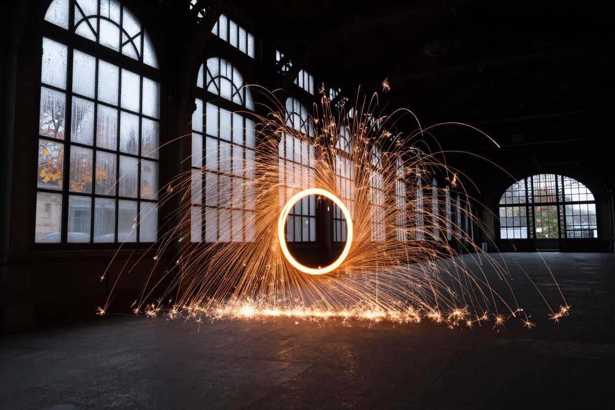 Sparkler Circle in Paris Train Terminal in inside a restored train terminal near Latin Quarter, Paris