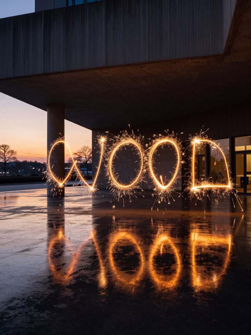 Sparkler Light Trails in Nanjing Concrete Lobby in inside a ribbed concrete lobby near Nanjing