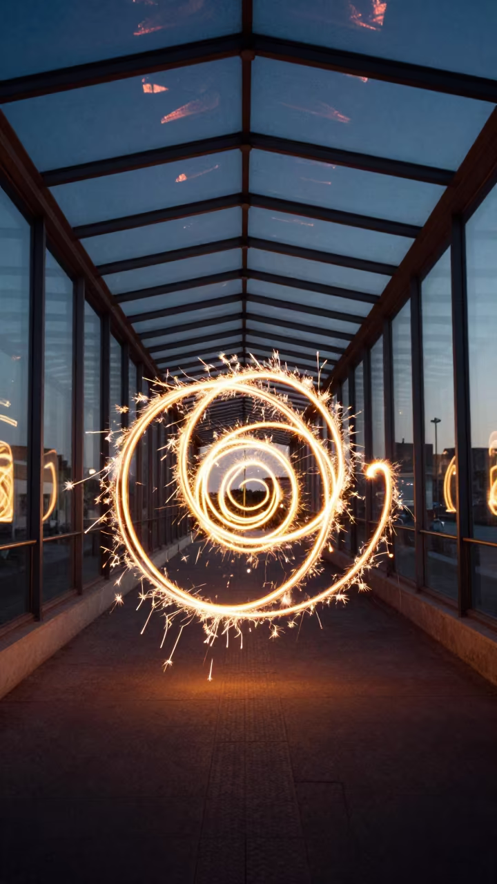Sparkler Light Trails in Suez Glass Arcade in inside a glass-roofed arcade in Suez