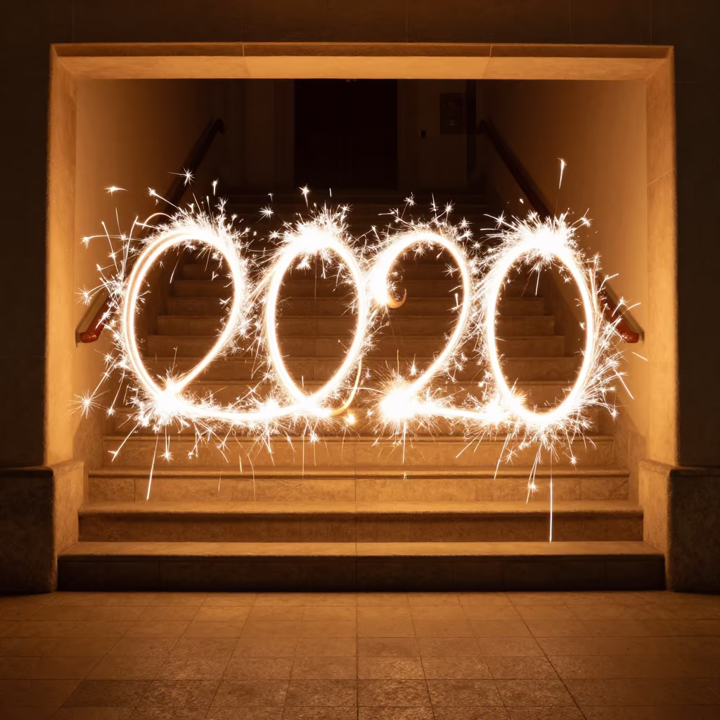 Sparkler Loops in Winter Stair Hall in inside a tiled stair hall in Castellón de la Plana