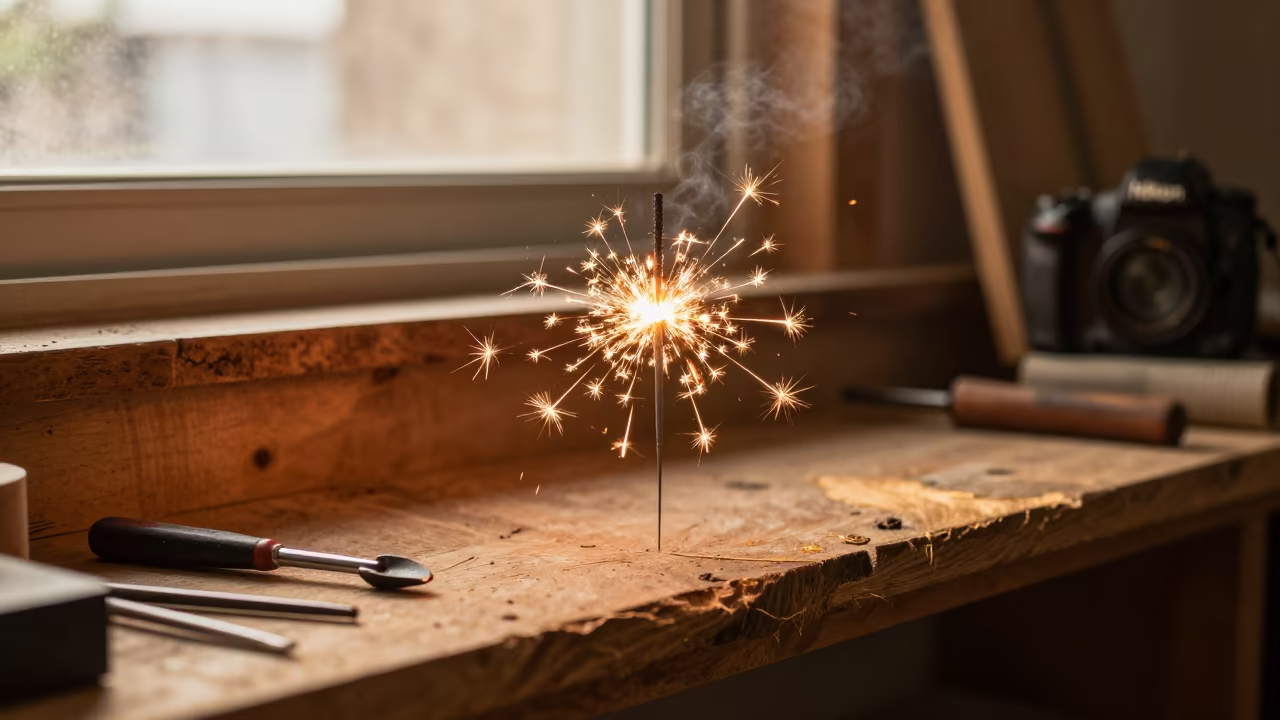 Sparkler Patterns on Workshop Shelf in on a workshop shelf near Daejeon