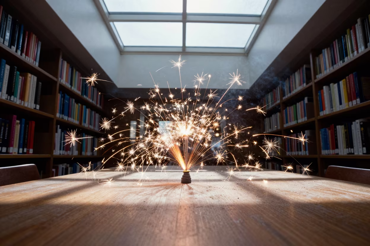 Sparklers on Dusty Library Table Noon in on a dusty library table in Brantford