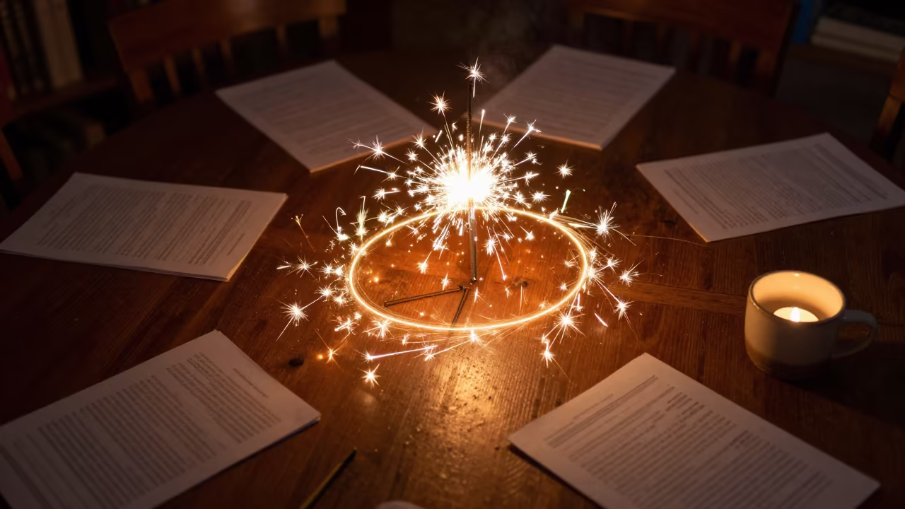 Sparklers Tracing Patterns on Library Table in on a dusty library table in Guiyang