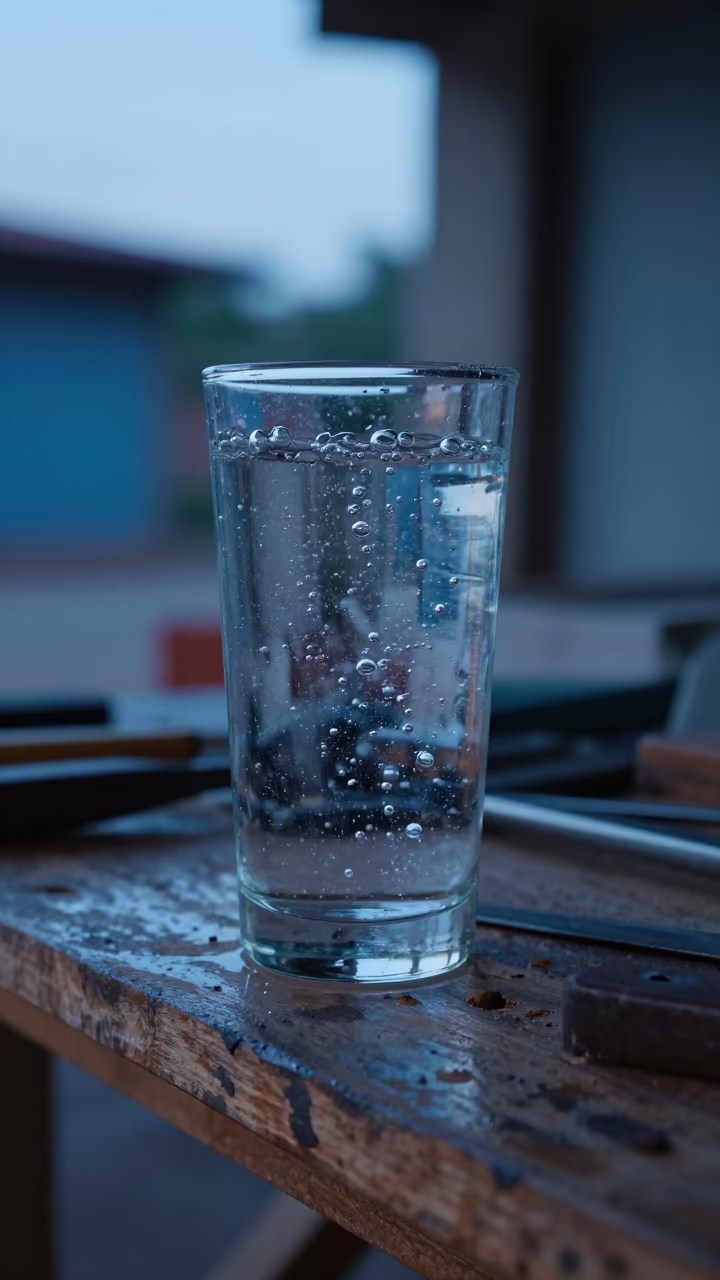 Sparkling Water Bubbles on Mombasa Shelf Twilight in on a workshop shelf in Mombasa