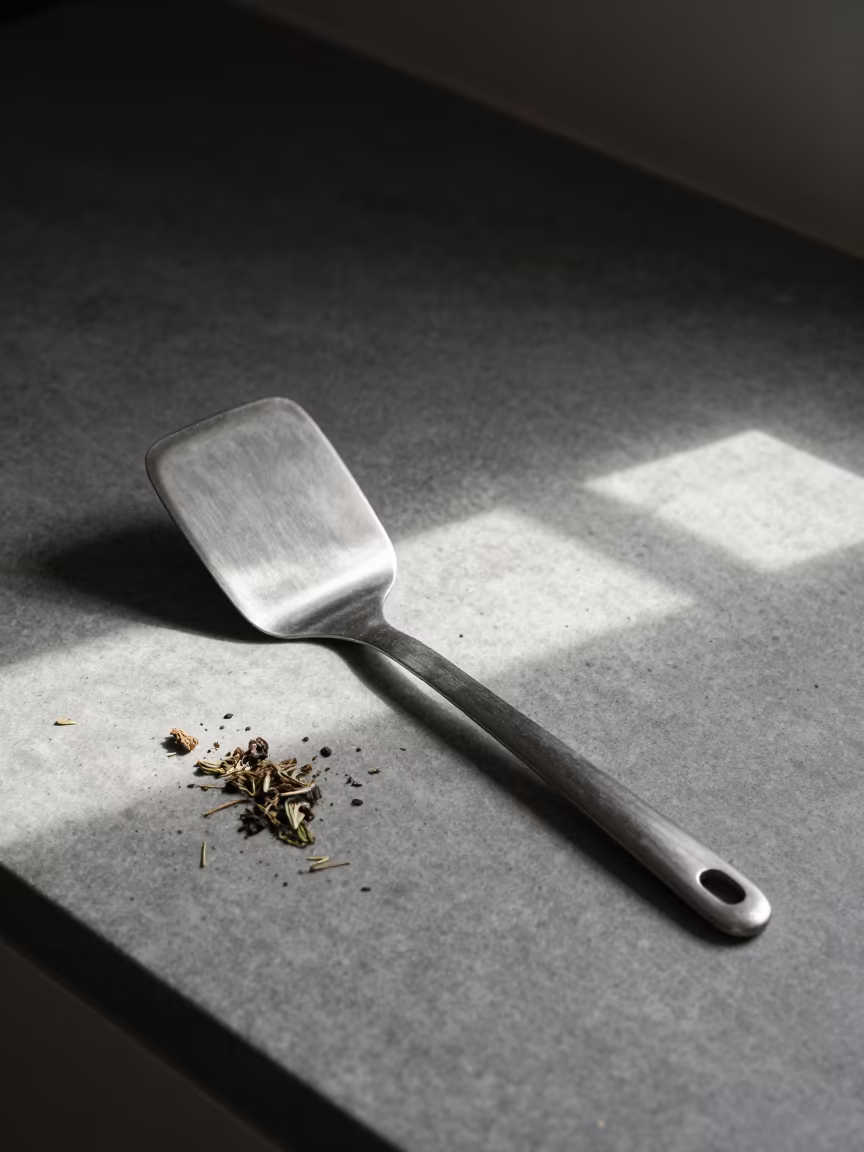 Spatula on Soapstone Worktop Night in on a pier railing in Cordoba Argentina