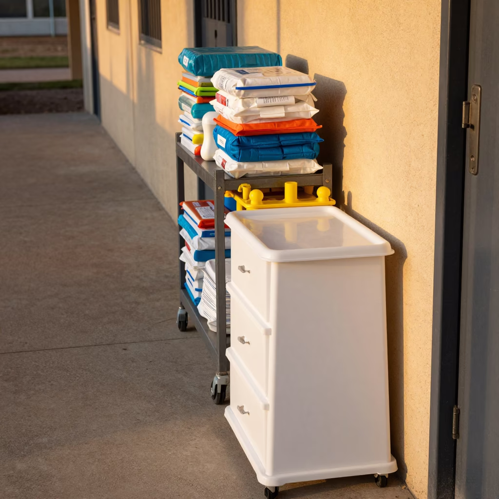 Spay Neuter Cone Size Drawer at Boarding Kennel in in a boarding kennel corridor near Constantine