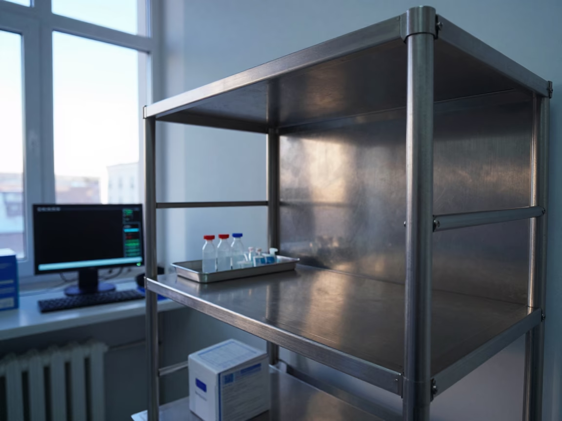 Specimen Fridge Shelf Nurse Station Turkmenabat in at a nurse station under monitor glow near Türkmenabat