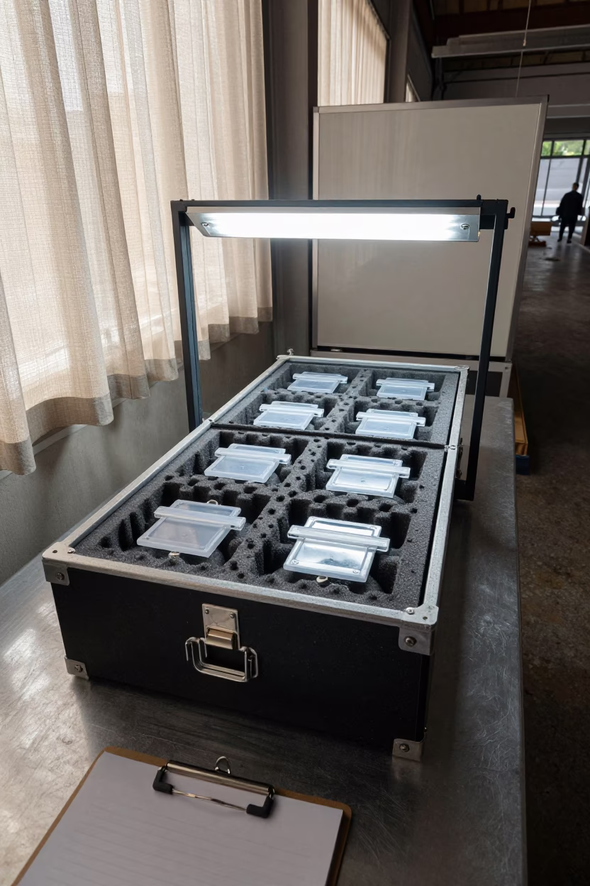 Specimen Handoff Lockbox in Marseille Dock in inside a cross-dock lane in Marseille