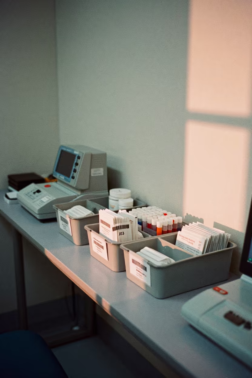 Specimen Intake Desk at First Light in Xian Hospital in in a surgical prep area near Xian