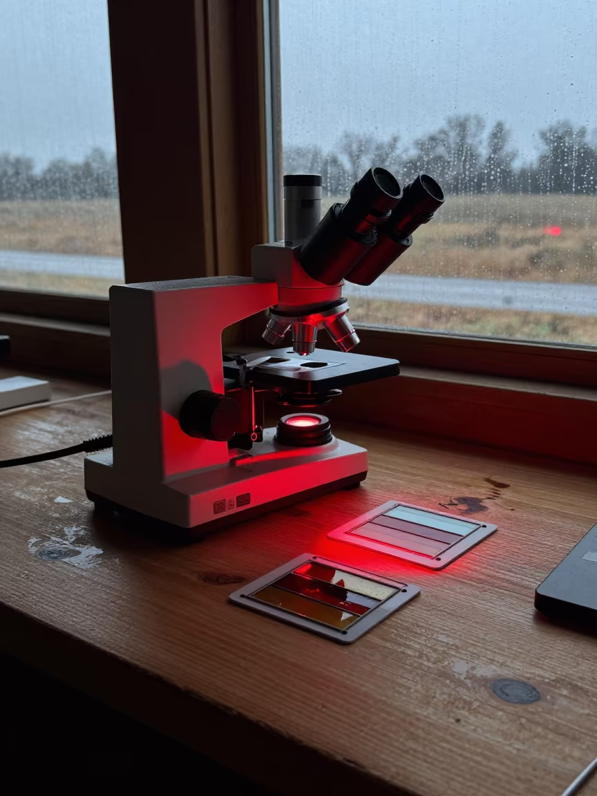 Spectrometer and Stained Slides in Oklahoma Field Station in at a remote field station in Oklahoma