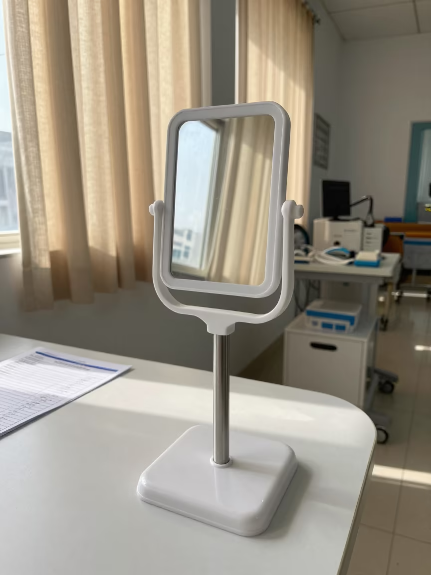 Speech Therapy Mirror Stand in Cotonou Clinic in along a therapy corridor with organized equipment in Cotonou