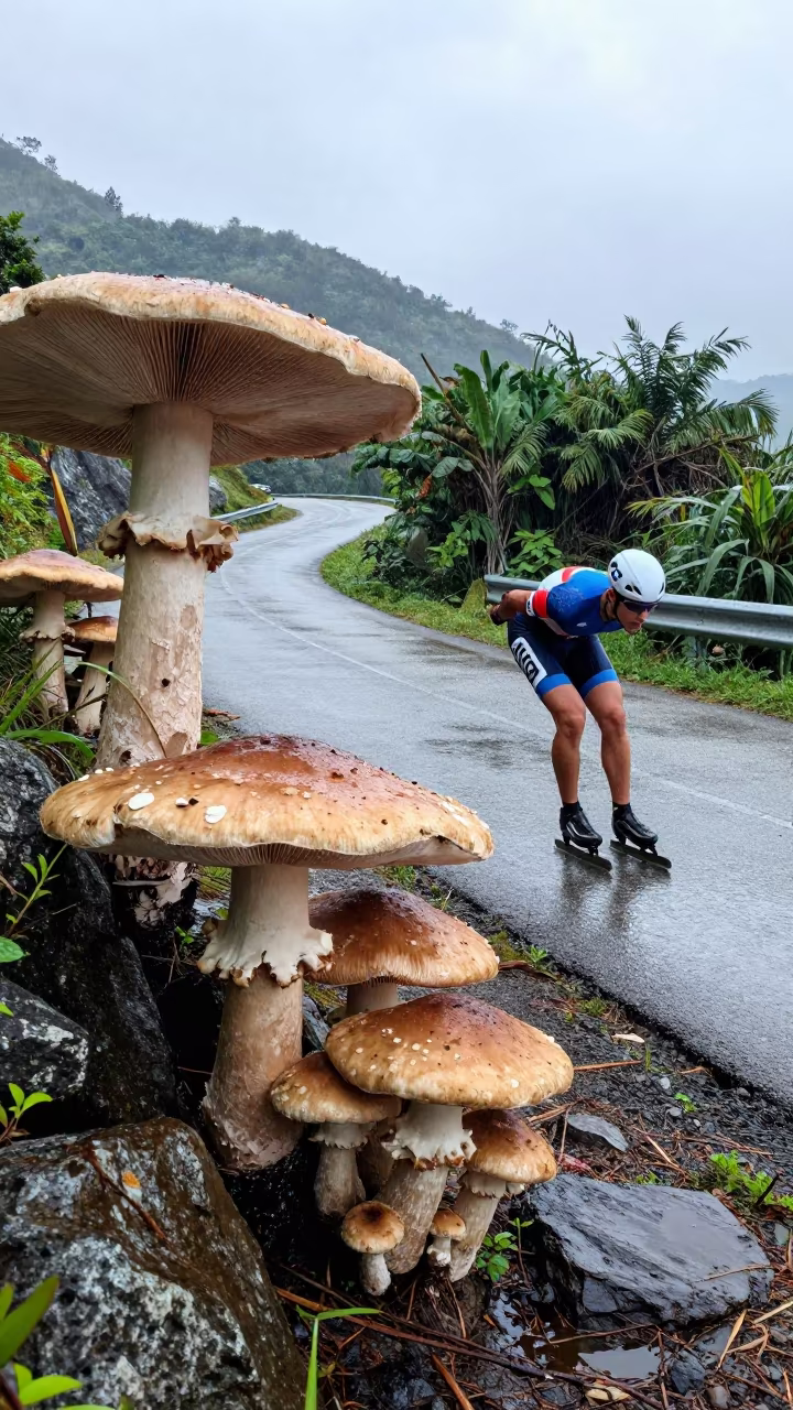 Speed Skater on Kaohsiung Mountain Path in on a mountain path near Kaohsiung