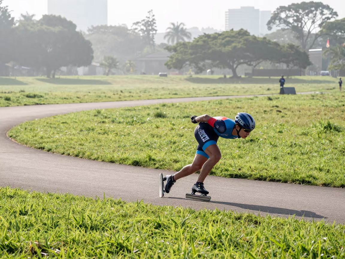 Speed Skater Leaning Turn Porto Alegre Hillside in on a hillside near Porto Alegre