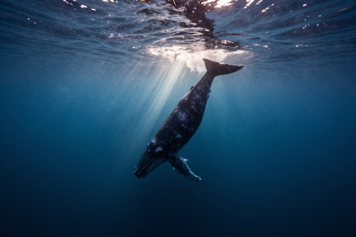 Sperm Whale Descending in Dawn Light in near Camps Bay, Cape Town