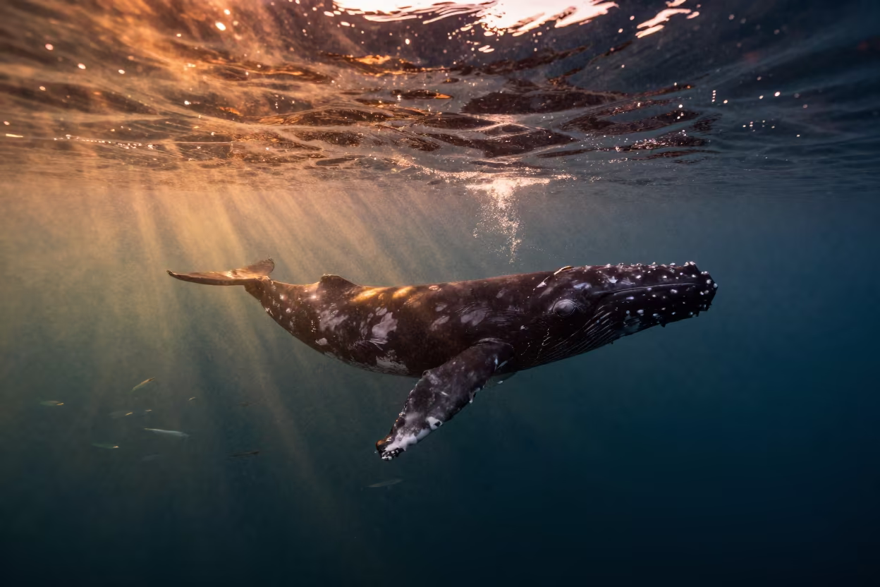 Sperm Whale Diving in Amber Mediterranean Light in in Catalonia