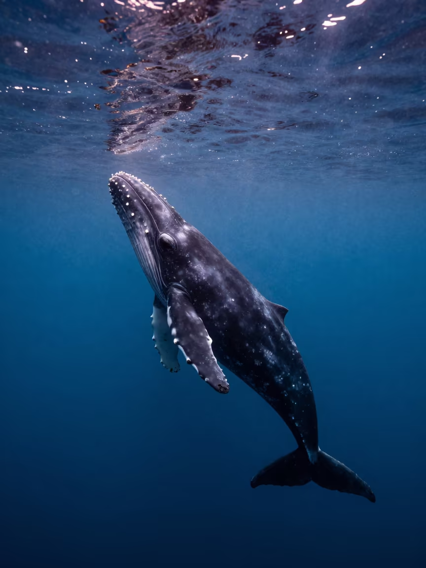 Sperm Whale Diving in Moonlit Cape Town Waters in near Cape Town