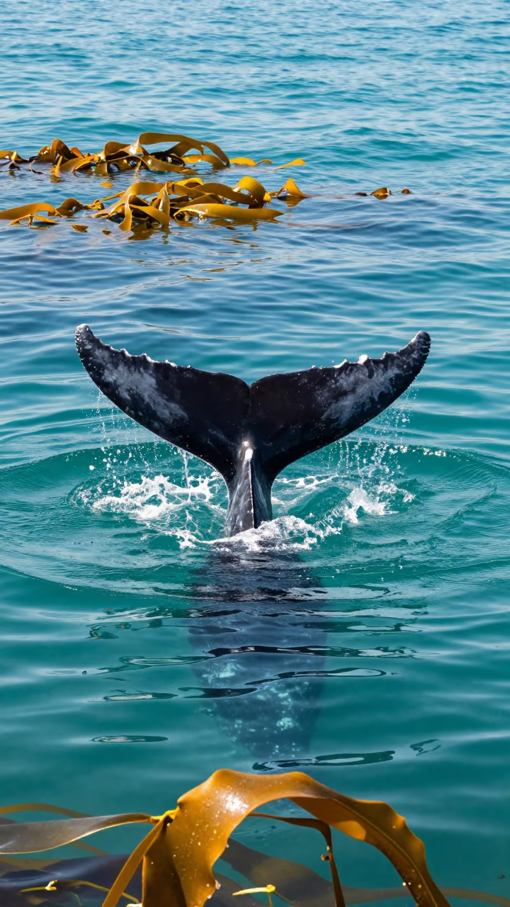 Sperm Whale Tail Breaking Surface Near Marseille in along a kelp-fringed shelf near Marseille