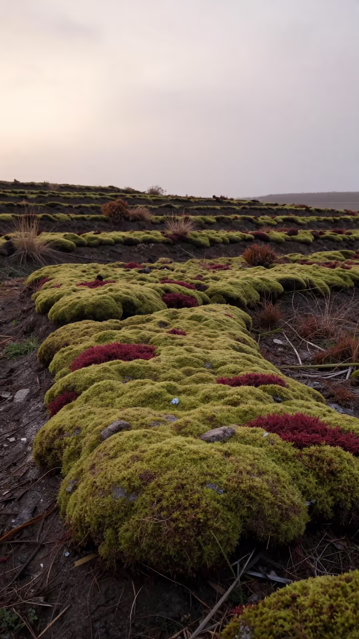 Sphagnum Moss Carpet Near Çorum at Dawn in among terraced garden plots near Çorum
