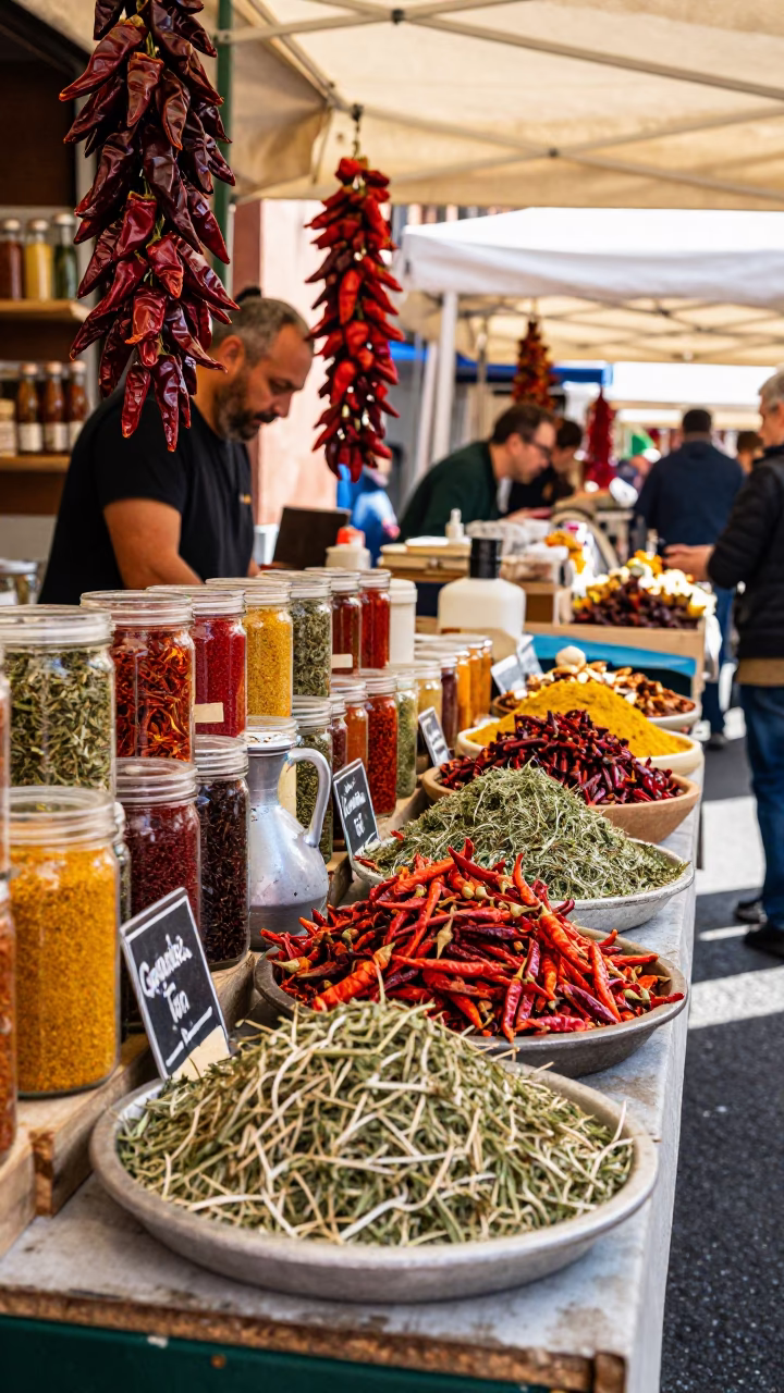 Spice Jars in Bologna at Late Morning Light in in Bologna, Italy