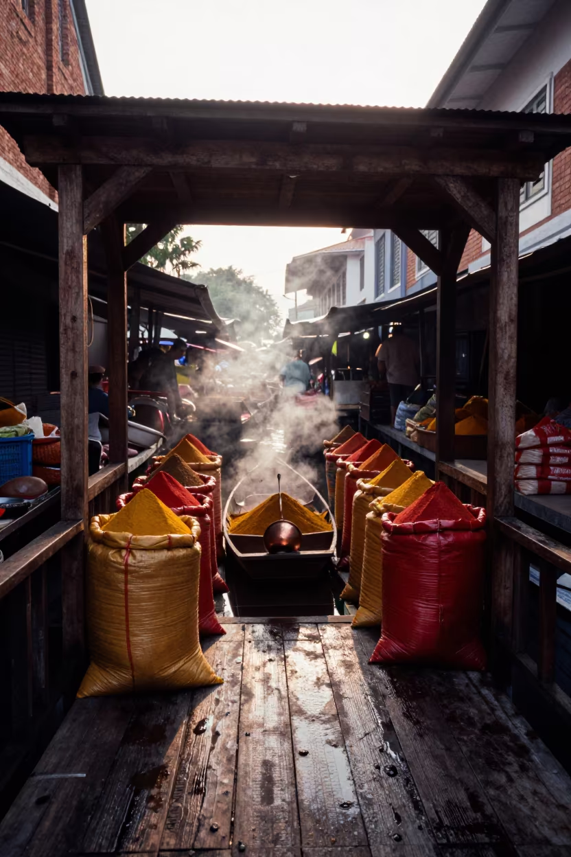 Spice Market Arch at Kuala Lumpur Floating Boat in at a floating market boat in Brickfields, Kuala Lumpur