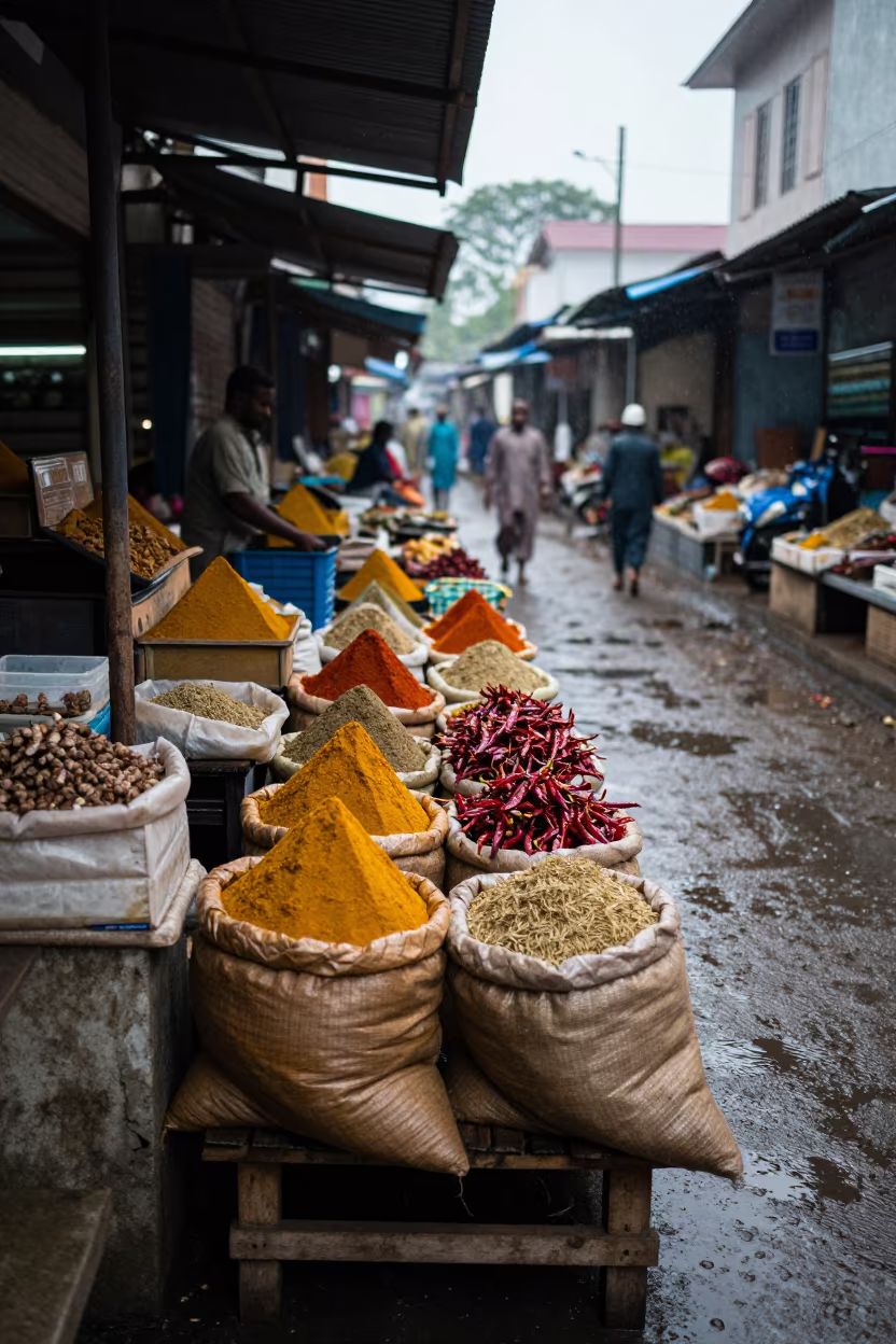 Spice Market Rail Morning Rush Tanga in in a flea market lane in Tanga