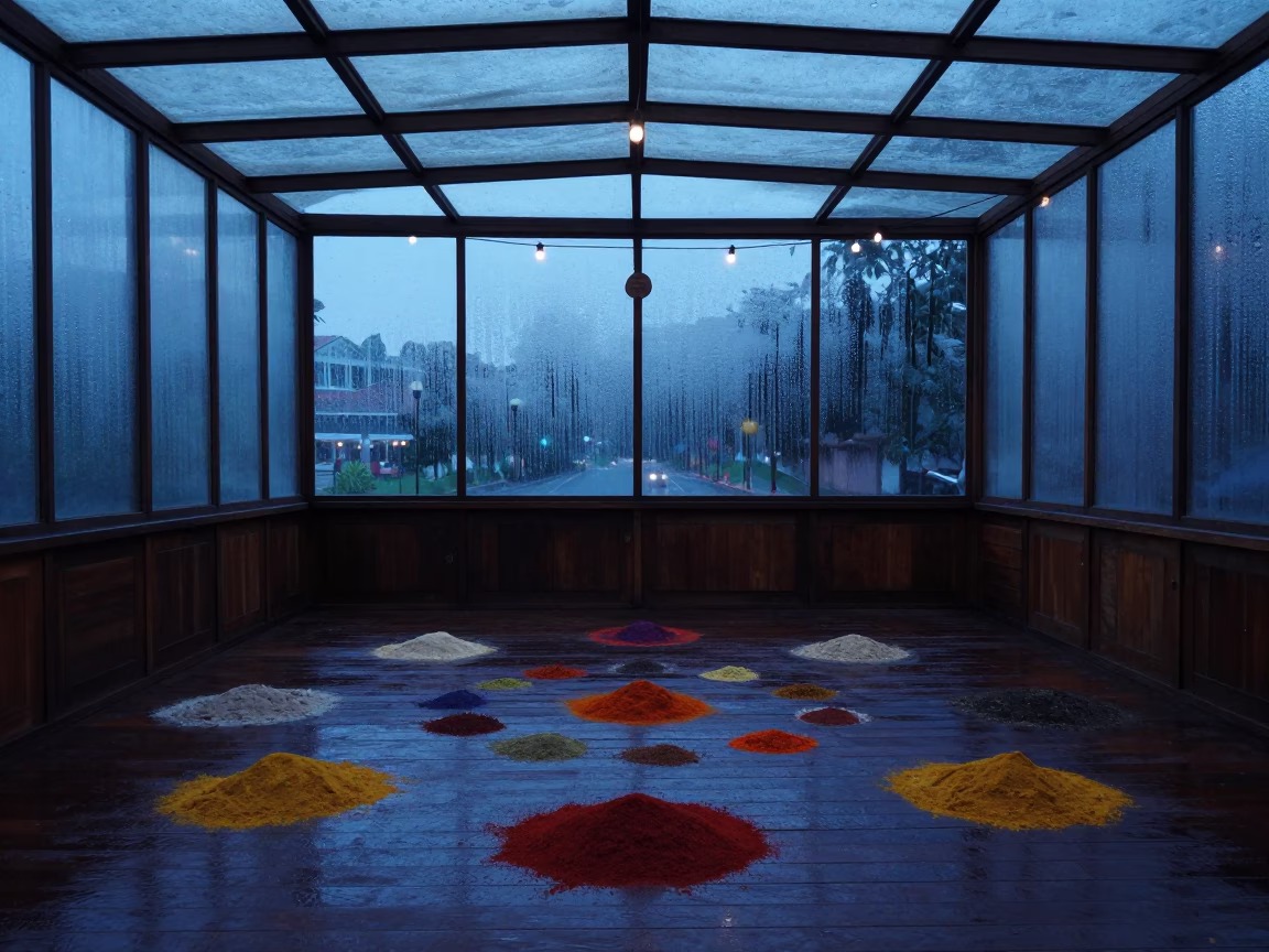 Spice Powder Circles in Vinh Arcade in inside a glass-roofed arcade in Vinh