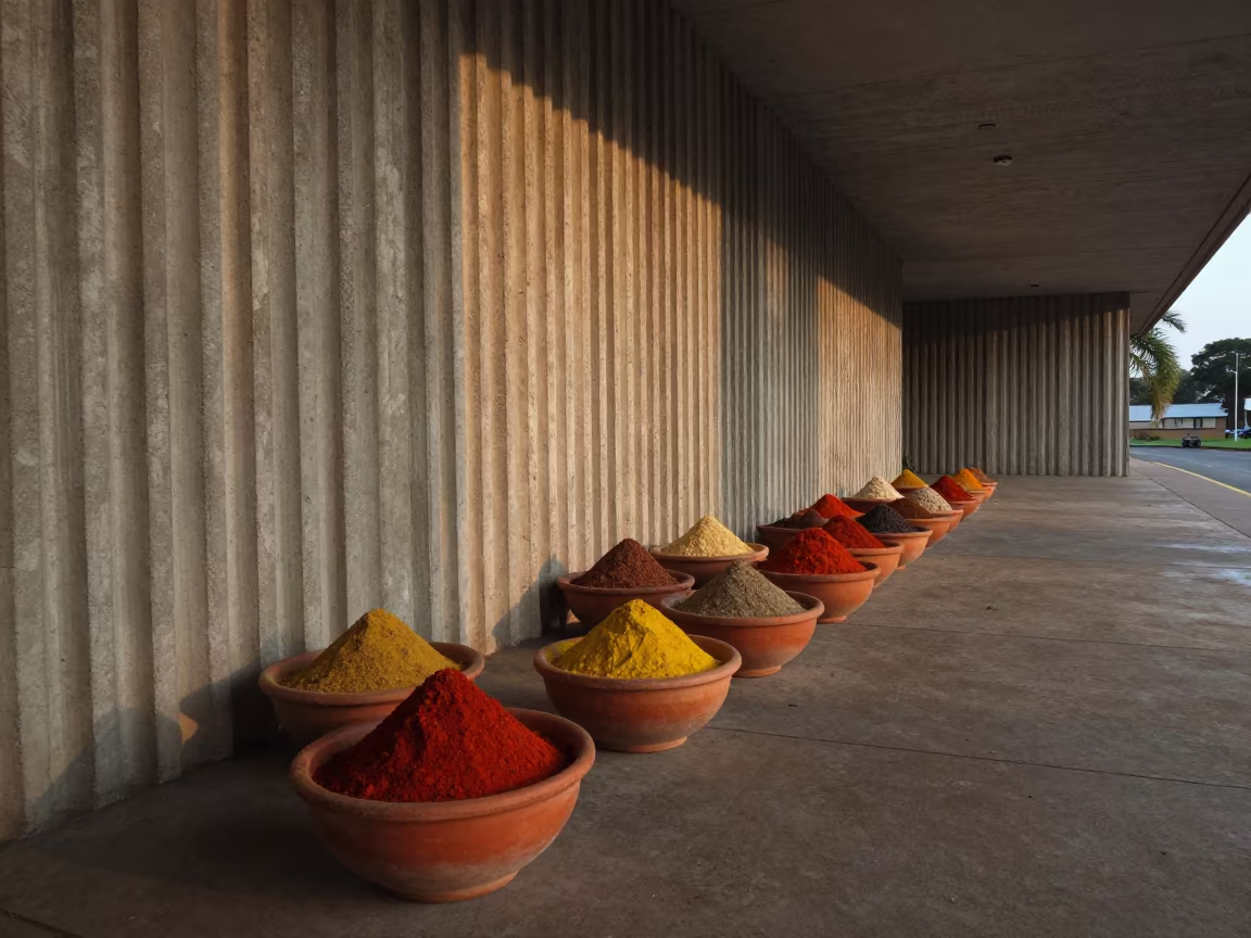 Spice Powders Sunset Light Ribbed Lobby Bulawayo in inside a ribbed concrete lobby in Bulawayo