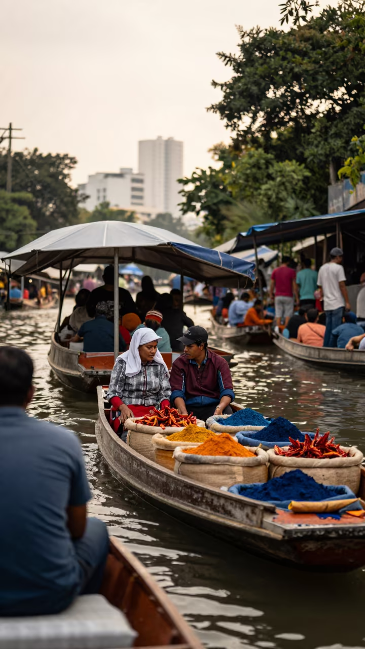Spice sacks on São Paulo floating market boat in at a floating market boat in São Paulo