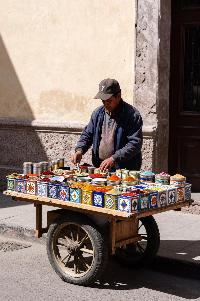 Spice Tins in Lima at Afternoon Light in in Lima, Peru
