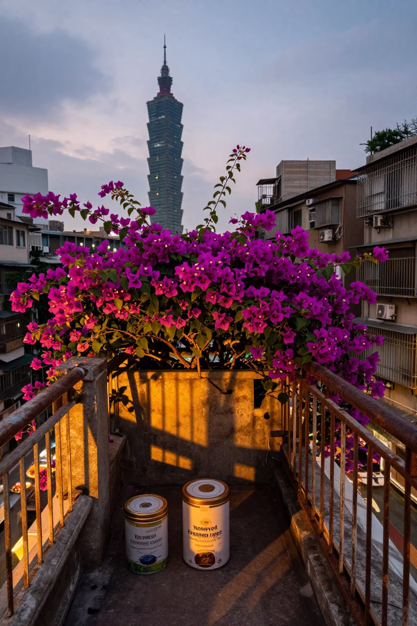 Spice Tins in Taipei at Honeyed Evening Light in in Taipei, Taiwan