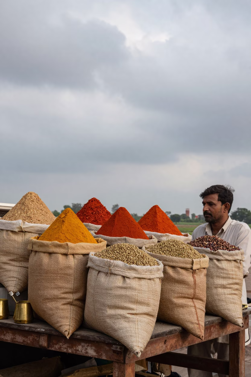 Spice Vendor Table Agra Sunday Morning Market in at a spice vendor's table in Agra